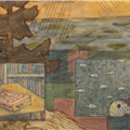 detail: books and fish insets - books and fish insets