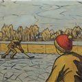 looking for the pass - 
                        H: 20
                          
                        W: 24
                         - 
                        indie comic style hockey painting, still experimenting with the winter colour set
                        
